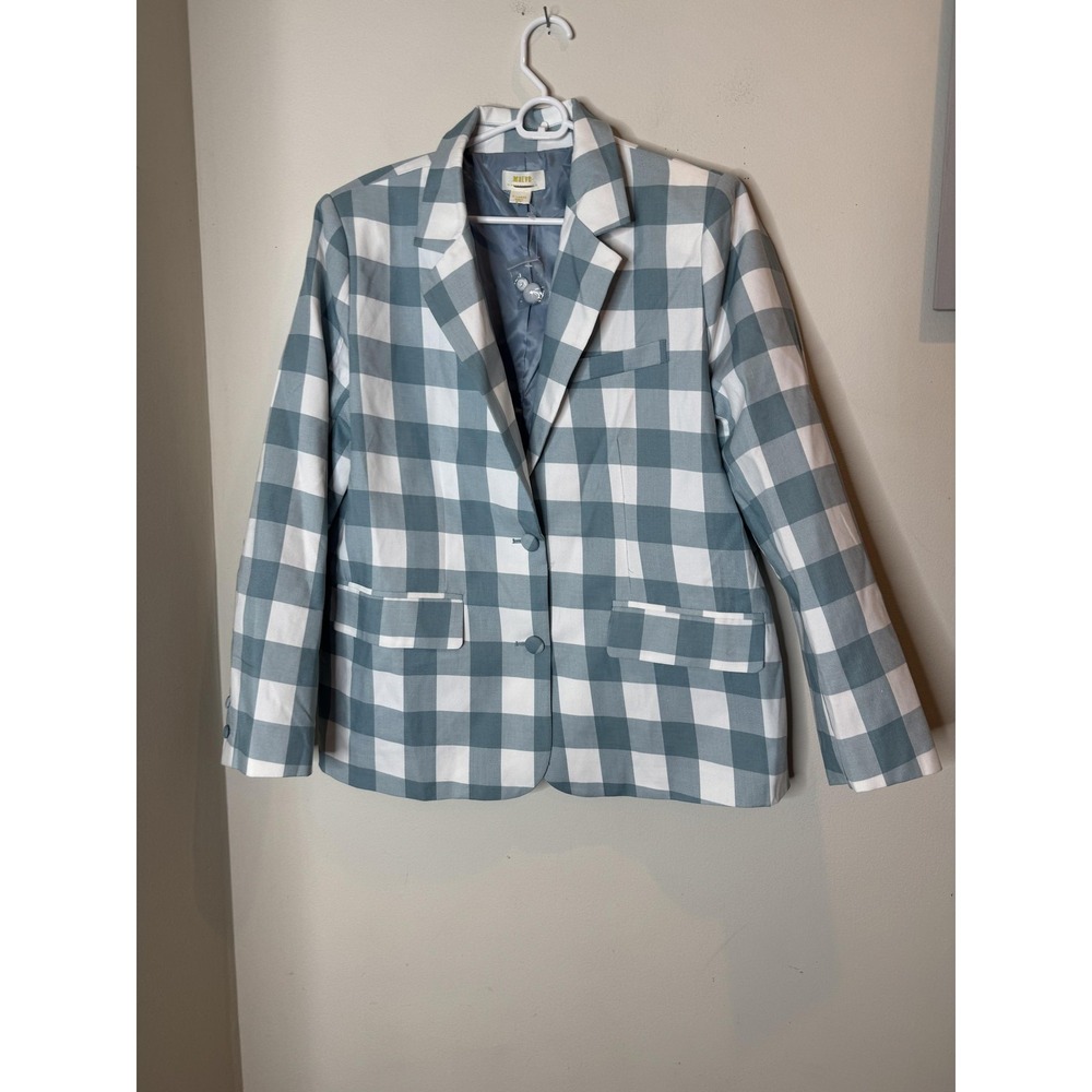 Maeve Blazer Womens XL Blue White Gingham Check Lined Two‎ Button Jacket
